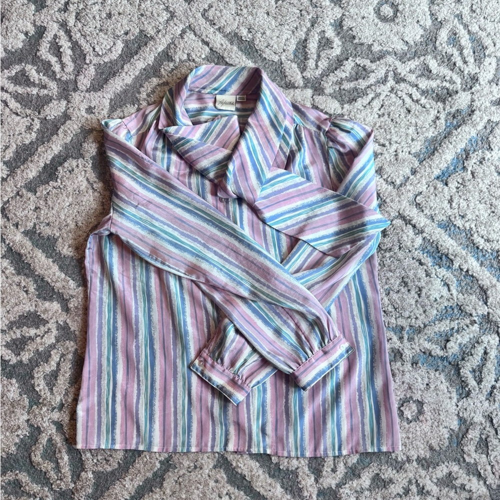 Lightweight Striped Button-Down Shirt in Lavender, Blue & White